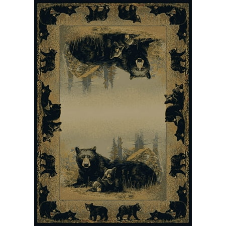 Bears Rug United Weavers Hautman Area Rugs - 132-47417 Southwestern Lodge Natural Border Bears Forest Animal Rug ()