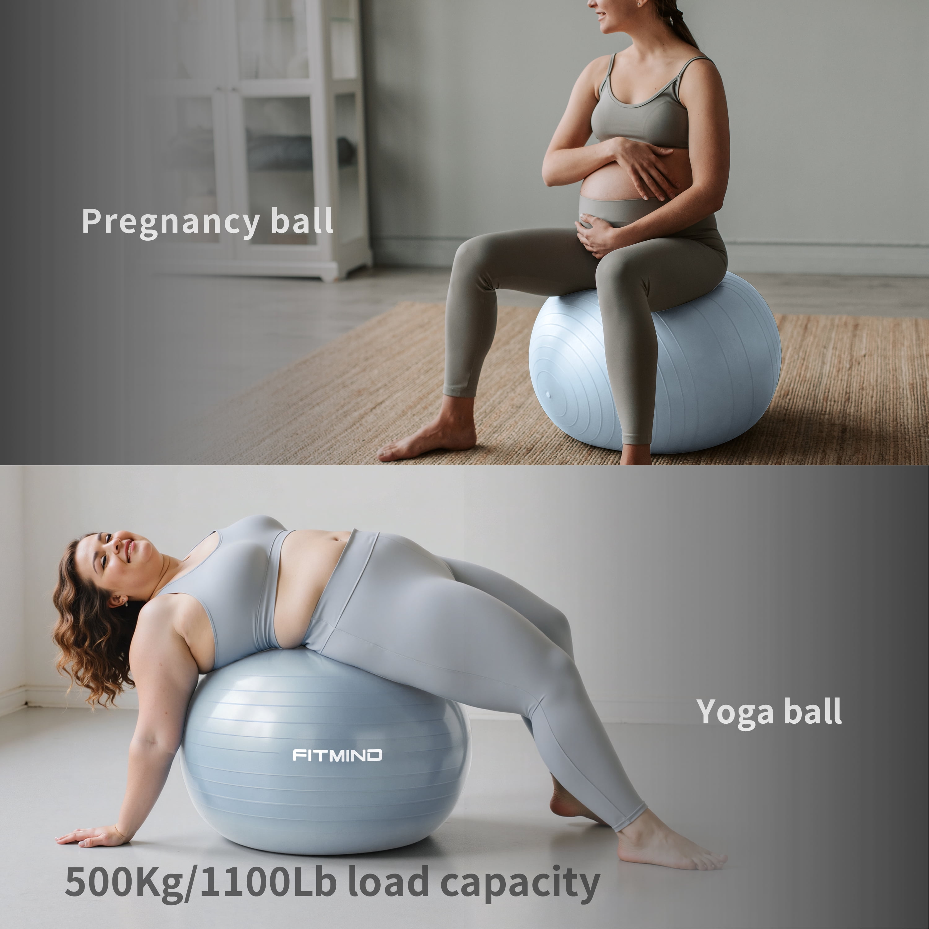FITMIND Exercise Balls Set 22"& 10" for Yoga and Pilates, Anti-Burst, Parent-Baby Hours, Hand Pump, Blue