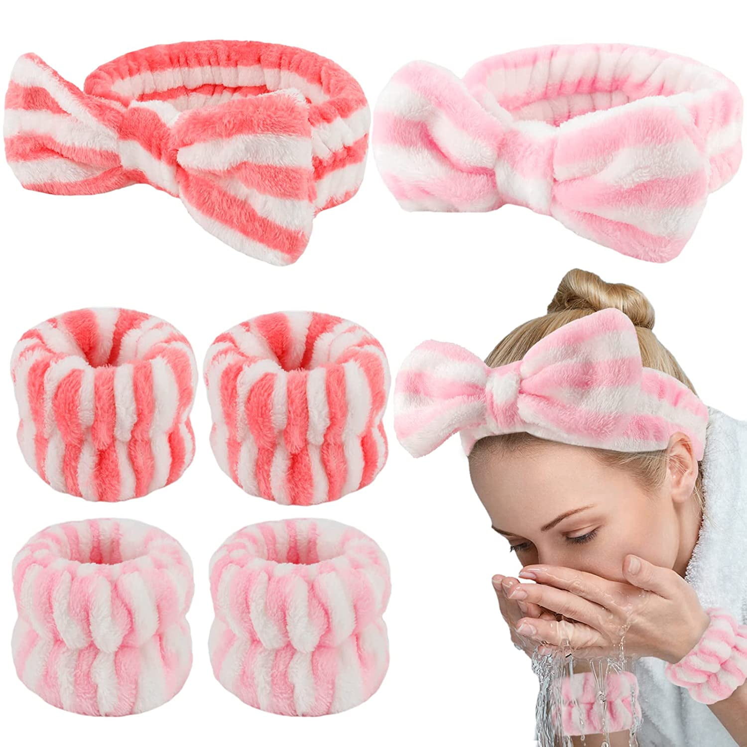 Xtinmee 48 Pcs Spa Headband Bulk Pink Party Supplies Wristband Eye Mask for  Girls Women Birthday Sleepover Party Favors(Pink)