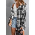 thumbnail image 2 of ABPHQTO Chaqueta camisera abotonada con estampado de cuadros gris de mujer L, 2 of 5