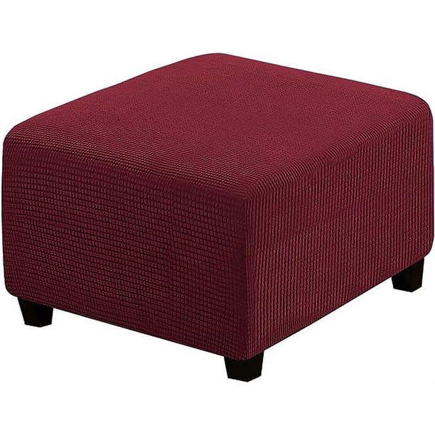 Nvzi Funda de otomana súper suave y elástica con banda elástica para reposapiés, funda de sofá plegable, protector de muebles para otomana cuadrada y rectangular (rojo vino, grande)