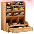 thumbnail image 3 of CIMAXIC Wooden Pen Holder Storage Box Large Capacity Creative Fashion Simple Multi-Divided Pen Holder Office Desktop Storage Shelf (Cherry),10.04"X8.27"X5.91", 3 of 5