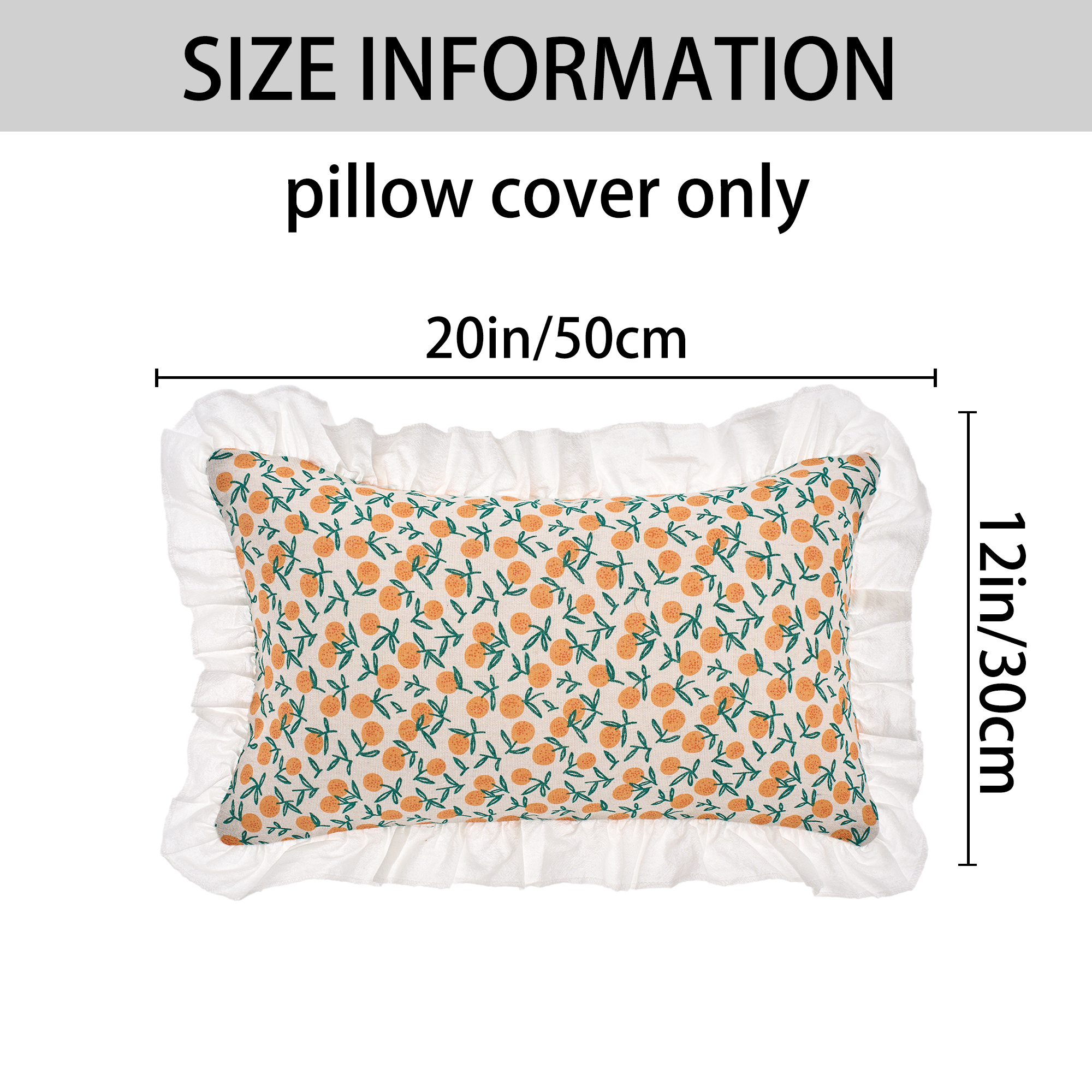 Unique Bargains Set of 2 Leaf Print Pillow Covers with Ruffled Trim Orange 20" x 12"