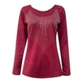thumbnail image 4 of Long Sleeve Shirts for Women Solid Color V-Neck Blouses Casual Fall Tops Diamond-Studded Knitted Tunic Tees (Red XXL), 4 of 5