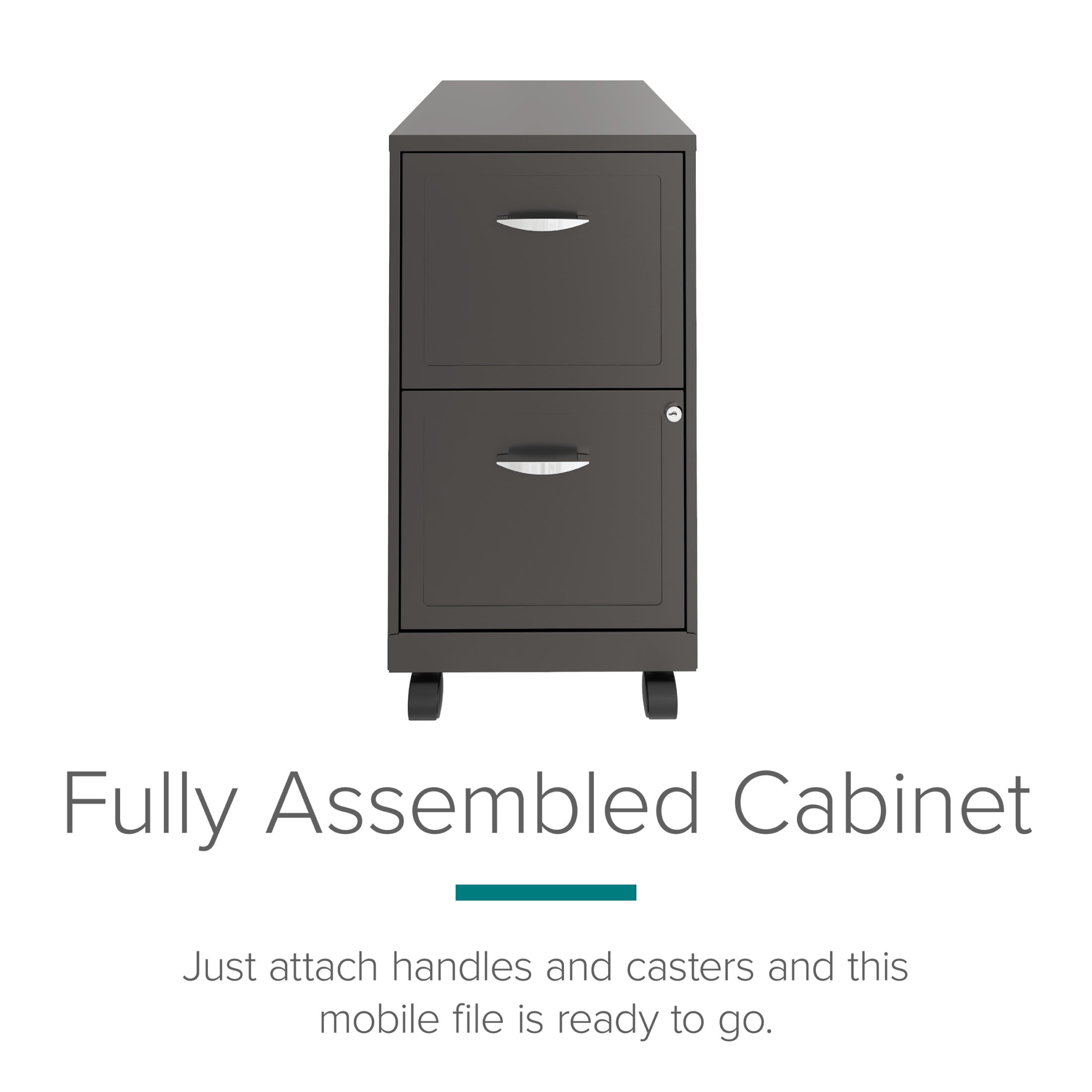 Space Solutions 18" Deep 2 Drawer Mobile Letter Width Vertical File Cabinet, Charcoal