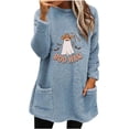 thumbnail image 2 of FcBaudy Hauts pour Femmes, Blouses & Chemises à Manches Longues Col Rond, Chemises pour Femmes Noël Col Rond Imprimé Poche Manches Longues Manteau Épais Chaud Blouse pour Femmes, 2 of 4