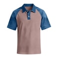 thumbnail image 4 of GrmtClth Mens Polo Shirts Casual Patchwork Denim Shirt Contrast Colors Collared Golf Shirt Half Sleeve Oversized Workout Vintage Tees Pink XL, 4 of 5