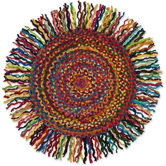 DII Chindi Home Collection Tapis de Chiffon Multicolore Fait à la Main, 3' Rond avec Franges, Multicolore
