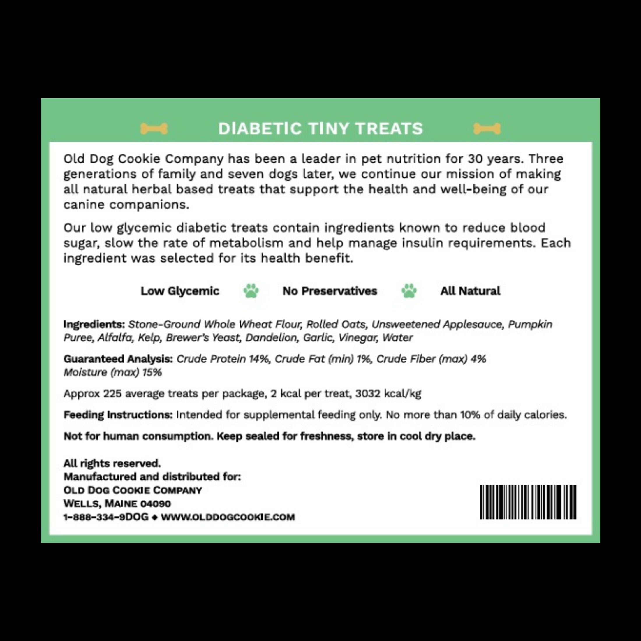 TINY Diabetic Dog Treats 8 oz, 2 Calorie, All Natural, Vet Approved