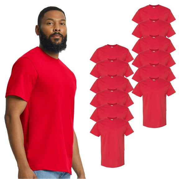Gildan Heavy Cotton Crewneck T-Shirt for Men, Short Sleeve 100 Cotton Classic Red Tee, 12 Pack, S