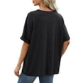 thumbnail image 2 of TEMOFON Women Tops Loose T-Shirt Summer Casual Short Sleeve Shirts Baggy Crew Neck Tee Solid Color Black Basic Tops Plus Size M, 2 of 5