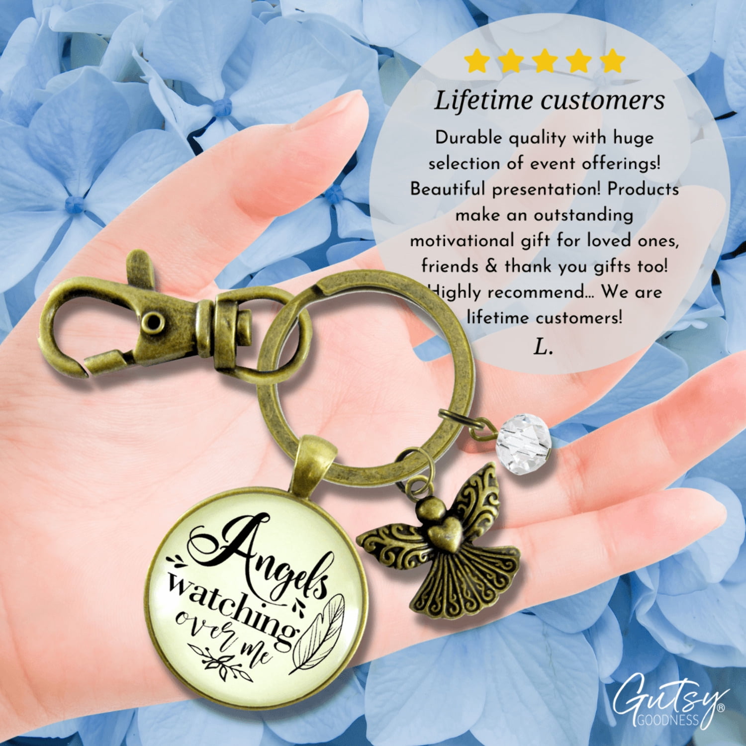 Angels Watching Over Me Gutsy Goodness Bronze Keychain Guardian Angel Memorial Gift Heaven Inspired