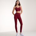 thumbnail image 4 of Women's High Waist Full-Length Leggings with Wide Waistband and Seamless Compression Fit - Small, Burgundy, 4 of 6