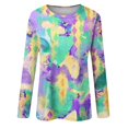 thumbnail image 4 of Aloohaidyvio Mardi Gras Clothing,Womens Mardi Gras T-shirt Printing Crew Neck Glitter Stitching Party Long Sleeve Tops, Mardi Gras Shirts, 4 of 5
