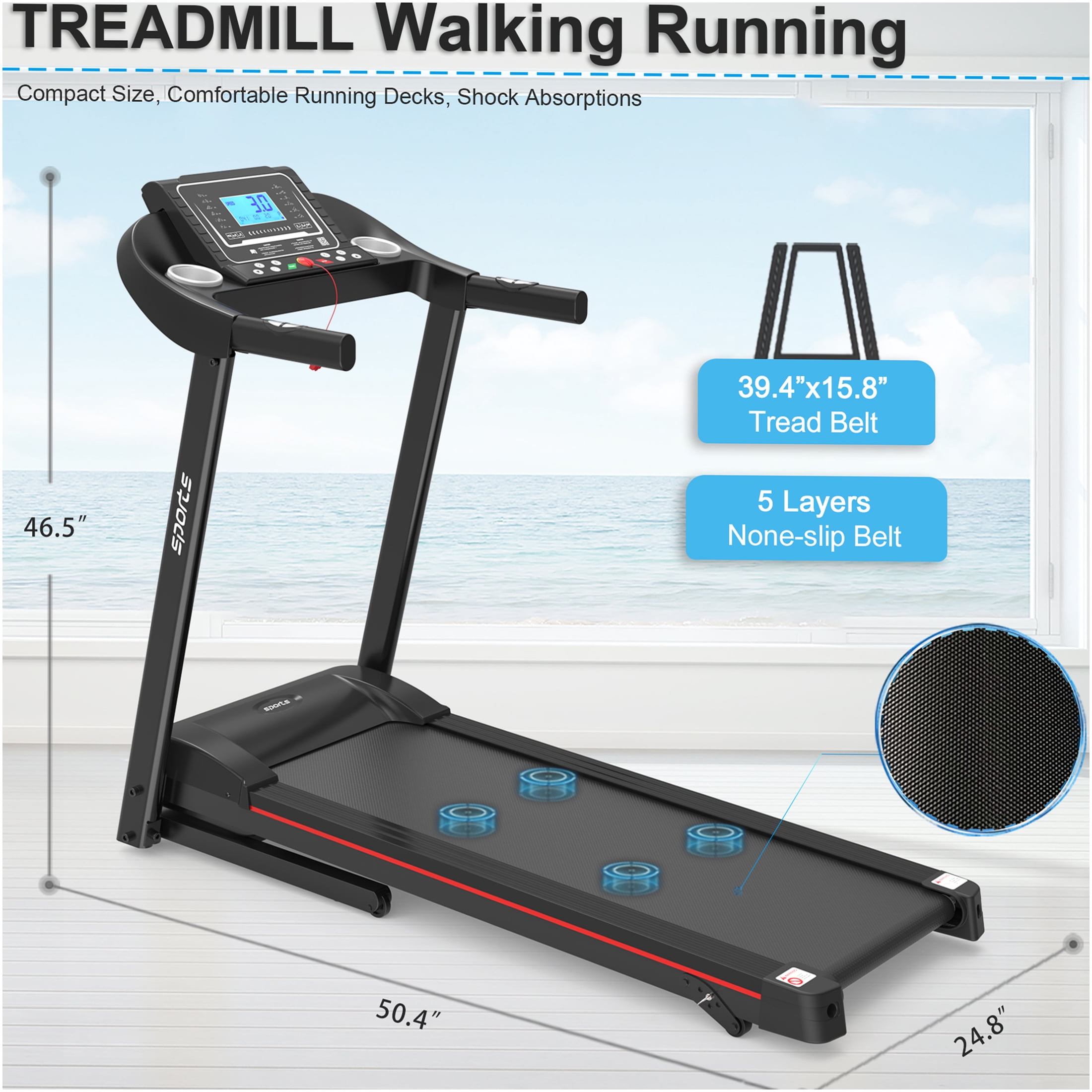 JERFIT Foldable Electric Treadmill with Incline, 2.5HP Motor, 5" LCD Display, Bluetooth, App Control, Compact for Home Cardio Workout, 250LB Capacity