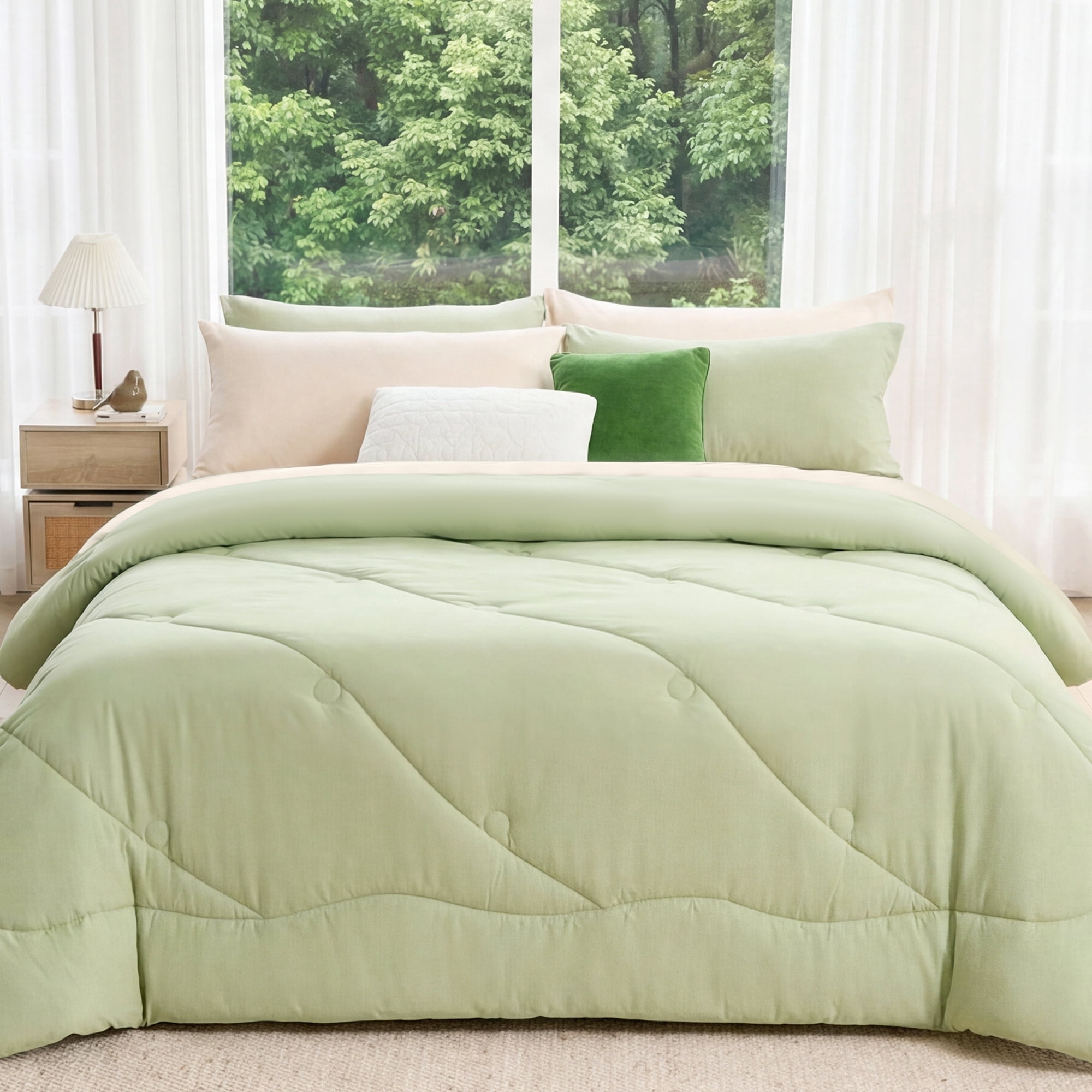 BDEUS Twin XL Bed in a Bag 5 Piece Comforter Set, Soft Microfiber Bedding Set with Sheets, Reversible All Season Down Alternative Comforter, Sage Green