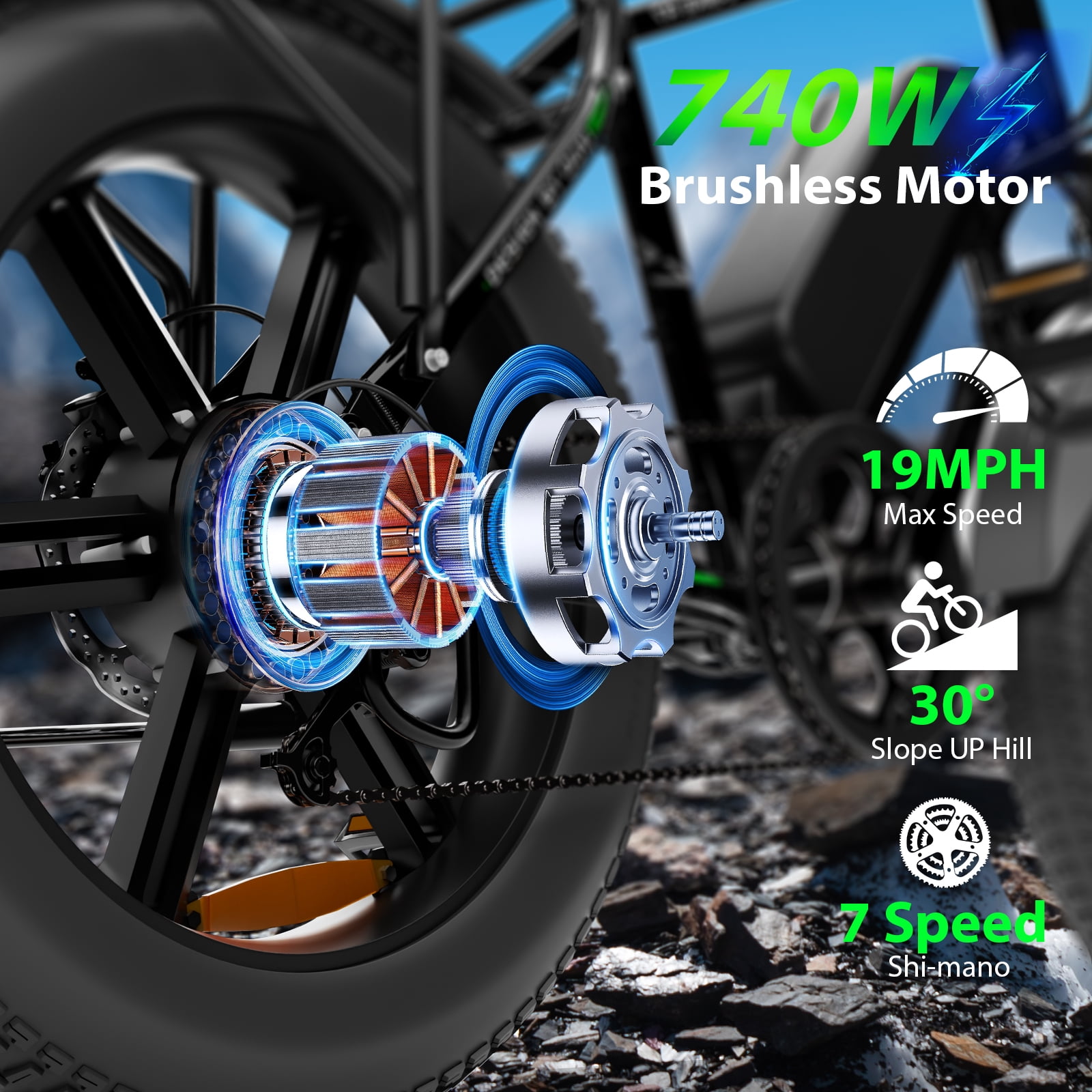 VTOKW Electric Bike for Adults, Peak 1000W Electric Bicycles for Adults, 20X4.0" Fat Tire Ebike, 48V/13AH Battery, 25MPH E-Mountain Bike, 7-Speed Front Suspension Ebike for Adults UL2849