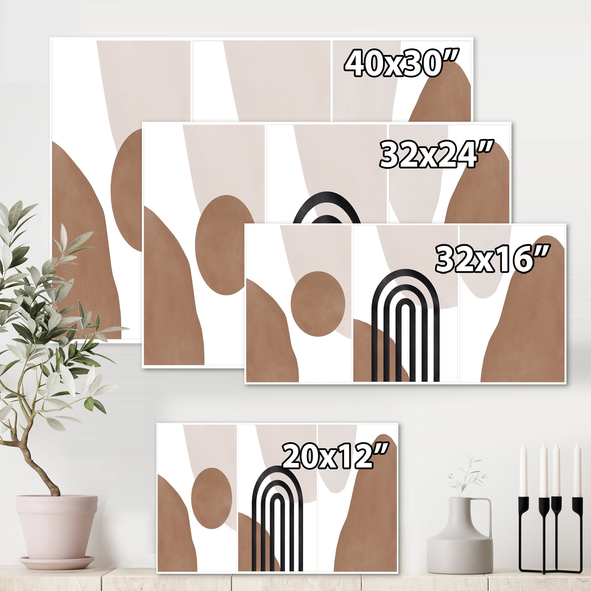 Abstract Shapes in Ivory and Terracotta Shapes II 32 in x 24 in Painting Canvas Art Print, by Designart
