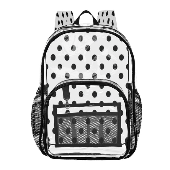 Iauyy Clear Backpack Heavy Duty PVC Transparent Backpack for College Workplace, Minimalist Black and White Dots