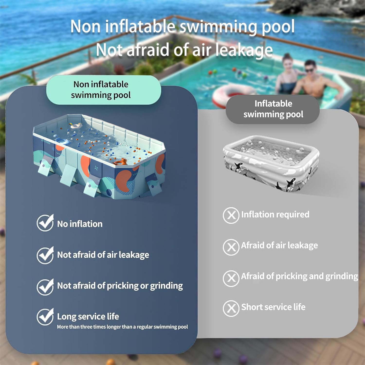 Beuway 113"Foldable Swimming Pool for 1-6 People,Non-Inflatable Above Ground Pool for Adult Kid(Blue)
