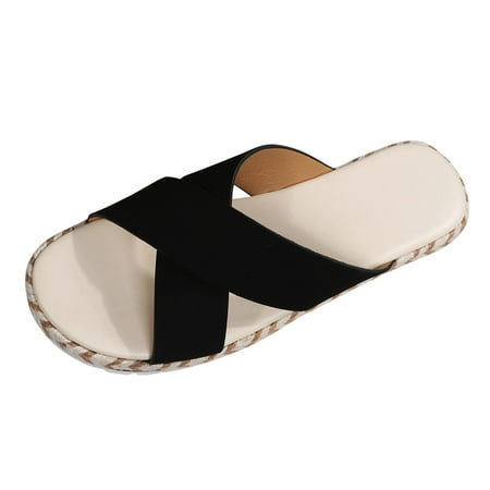 

nsendm Womens Fashion Sandals Summer Women Flock Open Toe Breathable Beach Sandals Leopard Sandal Slippers for Women Sandal Black 8.5