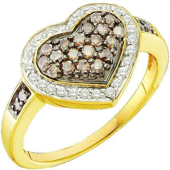 Dazzlingrock Collection 0.51 Carat (ctw) 14K Cognac & White Diamond Ladies Heart Cocktail Right Hand Ring 1/2 CT, Yellow Gold