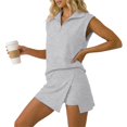 thumbnail image 5 of OJSFQUFP Women Soild Color 2 Pc Skirt Sets Summer Sleeveless Half Zip Sweatshirt Sport Outfits Casual Sweatsuits, 5 of 6