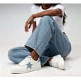 thumbnail image 5 of LUCKY STEP Stylish Star Low Top Lace Up Sneaker Comfort Walking Shoes,White/Denim Blue PU,Womens, 5 of 10
