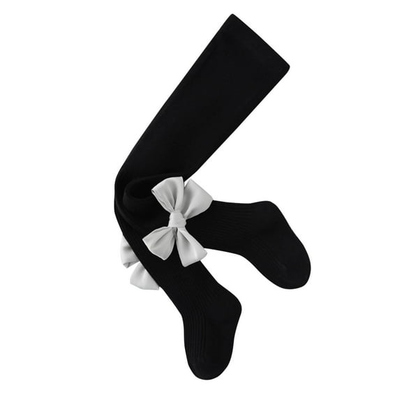 Spazoro Child Girls Socks, Bowknot Breathable 100%Cotton Calf Socks Casual Seamless Toe for No Rub Comfortable Fit Socks for kids Girls Black Size 18