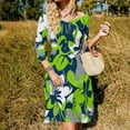 thumbnail image 3 of Abstract Lime Green Floral Design Women's Fall Dresses Casual Loose Flowy Swing Shift Dress, 3 of 9
