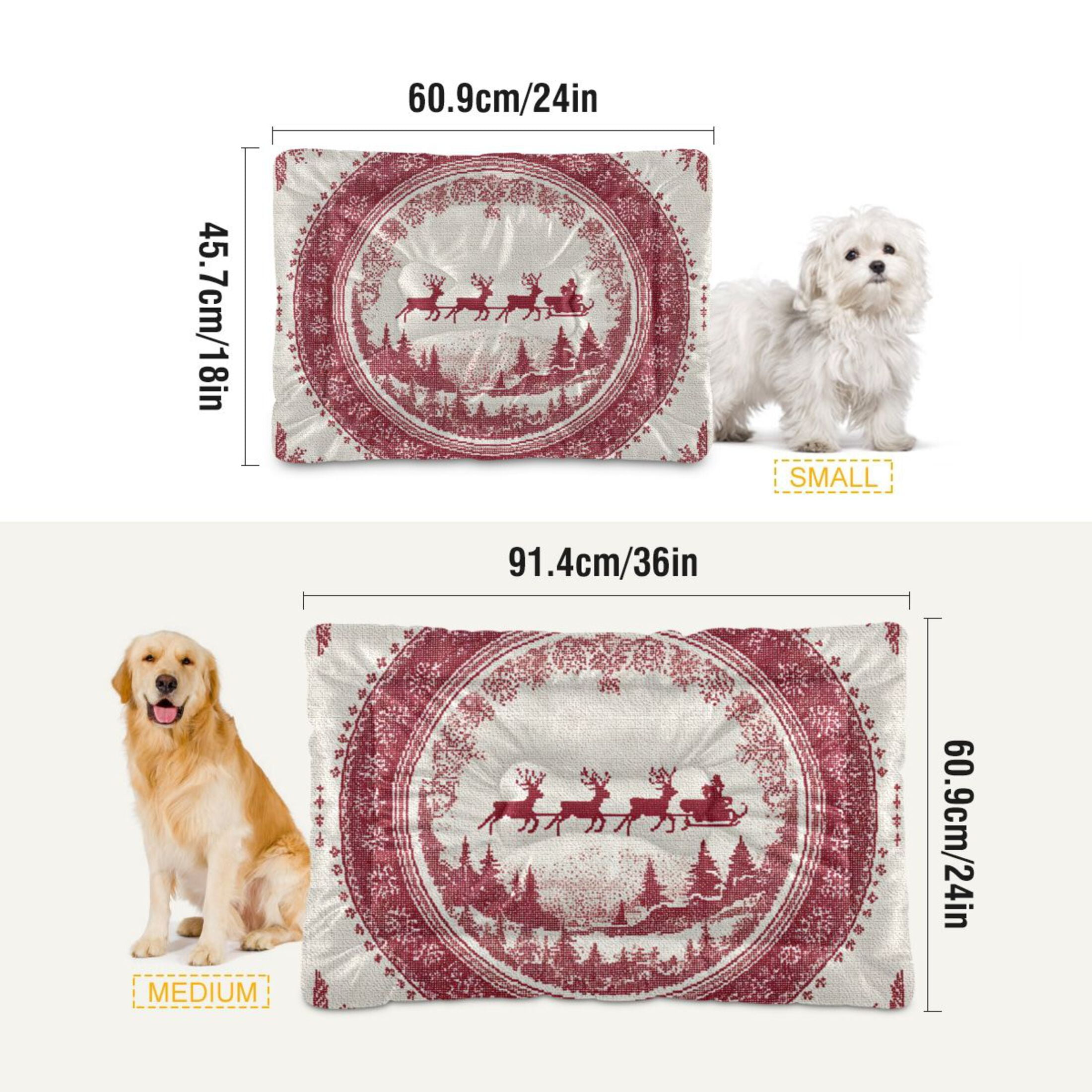 Cozy Mat Pet Bed Indoor Outdoor Warm Soft For Cat Dog Puppy(S/M) Reindeer and Santa's Sleigh