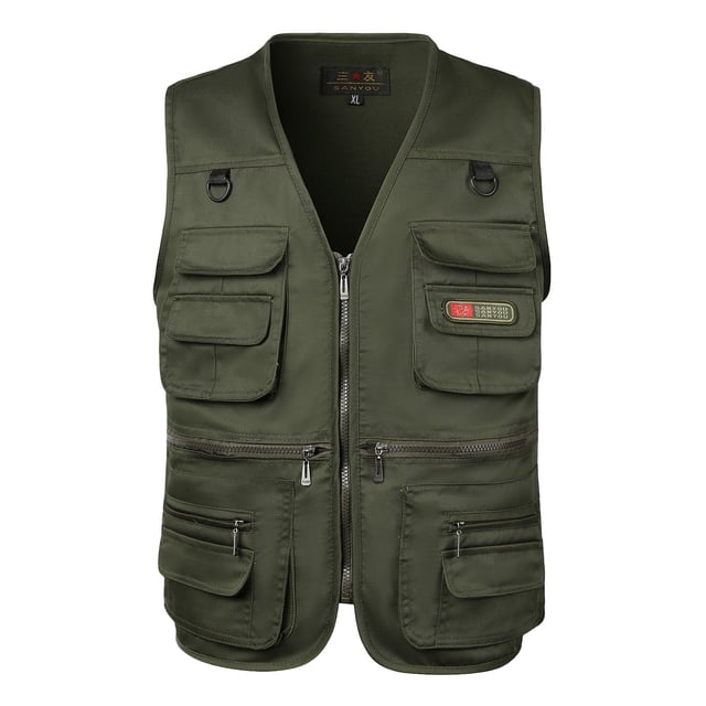 iFshaion - Chaleco de pesca para exteriores para hombre, informal, de talla grande, para trabajo, para viajes, para fotos, con múltiples bolsillos, para uso general, para aficionados al deporte,