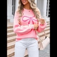thumbnail image 4 of Suéter para Mujer, Estilo Y2K, de Larga y Cuello Redondo, Tejido de Punto, Estilo Jersey Estético. Rosa XL, 4 of 10