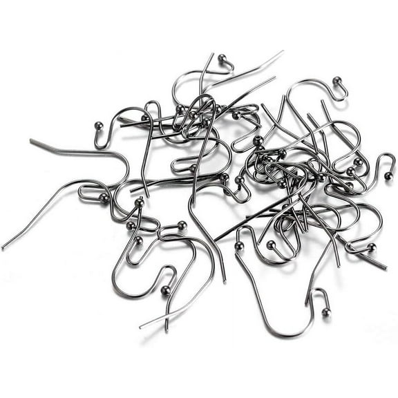 200Pcs Black Fish Hook Earrings French Earwires 22x11mm with Ball End for Earring Jewelry Making