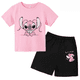 thumbnail image 3 of Conjunto de dos piezas de camiseta y pantalones cortos de Disney Stitch para niños de verano 2024, conjunto de pantalones cortos de manga corta informales a la moda para niños y niñas, ropa para niños, 3 of 5