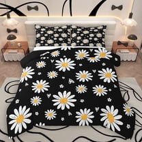 Homewish Rustic Groovy Daisy Queen Comforter Set for Kids, Vibrant Flower Floral Bedding Sets, Kawaii Cartoon Reversible Bedding Comforter Set, Breathable Home Decor, 3pcs