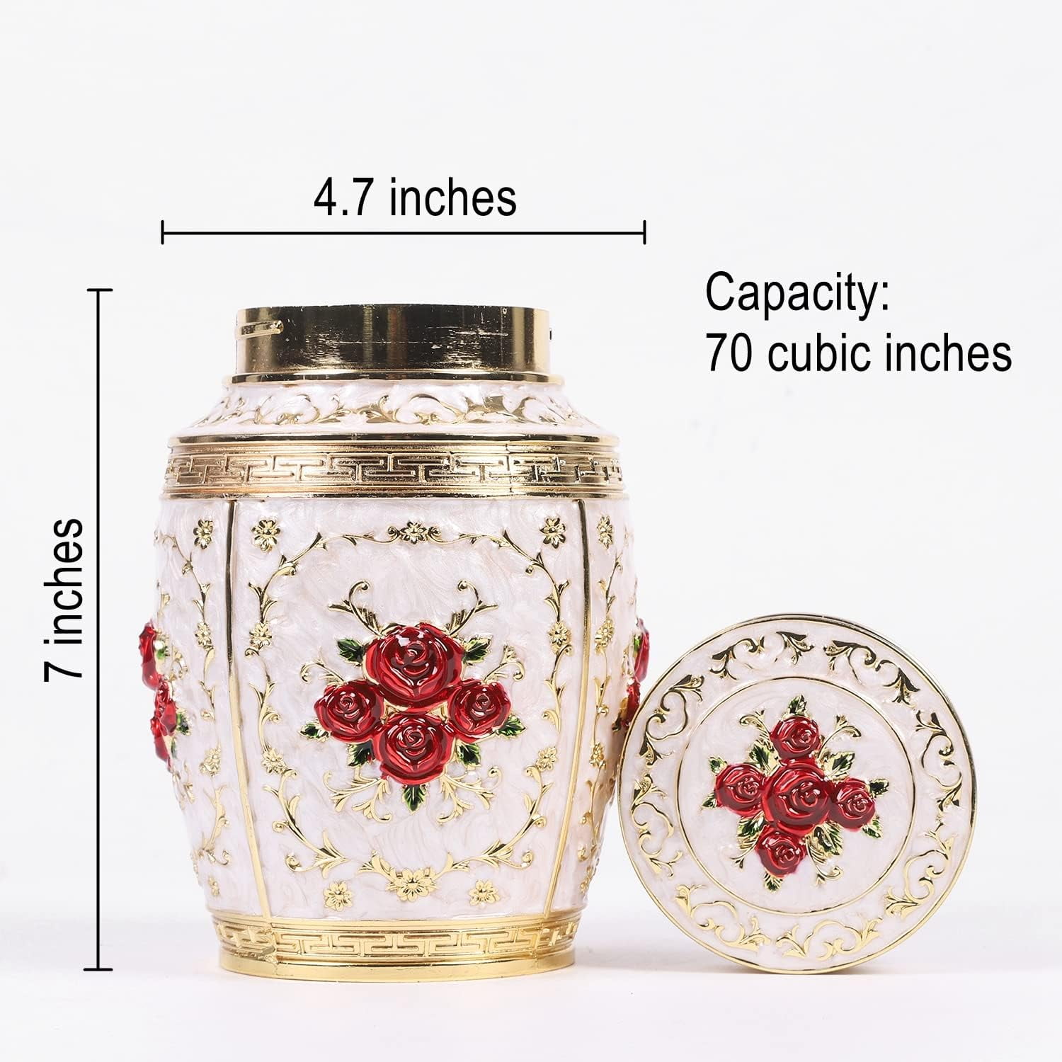 Medium Urn for Human Ashes - Rose Cremation Urn for Ashes for Women Mom - Beautiful Keepsake Urns Made of Zinc Alloy -  Hold 75 Cubic inches of Ashes - Suitable for A Lost Baby or Children