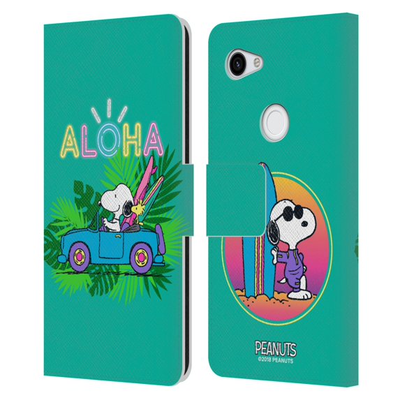 Head Case Designs Officially Licensed Peanuts Snoopy Aloha Disco Tropical Surf Leather Book Wallet Case Cover Compatible with Google Pixel 3a