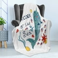 thumbnail image 4 of Narwhal Soft Flannel Fleece Throw Blanket, Colorful Narwhal Swimming with the School of Fish Unicorn of the Sea Inscription, Cozy Plush for Indoor and Outdoor Use, 70" x 90", Multicolor, by Ambesonne, 4 of 5