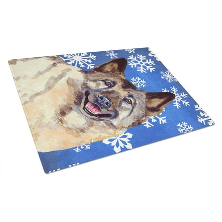 

Carolines Treasures LH9308 LCB Norwegian Elkhound Winter Snowflakes Holiday Flag Glass Cutting Board Large LH9308 12H x
