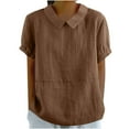 thumbnail image 2 of Fartey Women's Cotton Linen Shirts Cute Lapel Doll Neck T Shirts Summer Short Sleeve Tops Loose Breathable Solid Color Casual Blouses Khaki L, 2 of 6