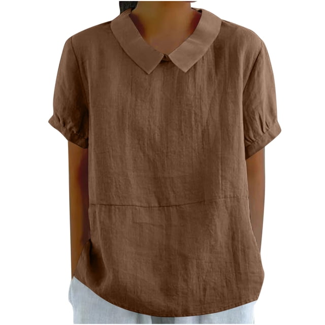 Vestidos Casuales Para Mujer, Blusas De Mujer De Moda Camisa de lino lisa de verano para mujer, con cuello de muñeca y solapa suelta, bonita