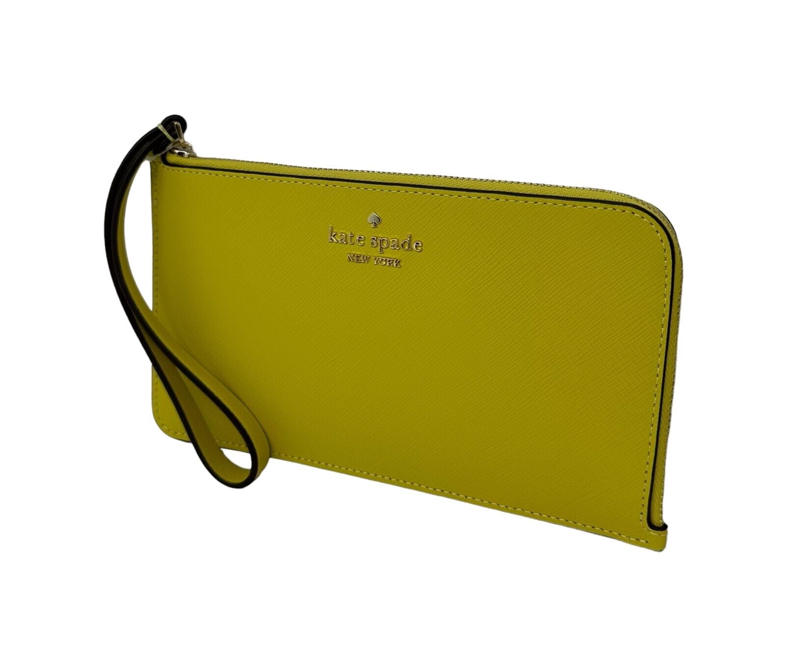 Kate Spade Lucy Medium L-Zip Saffiano Leather Wristlet in Lime Slice KD546 $139