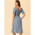 thumbnail image 4 of DARING DIVA Square Neck Puff Sleeves Smocked Waist Midi Floral Dres M Dusty Blue, 4 of 6