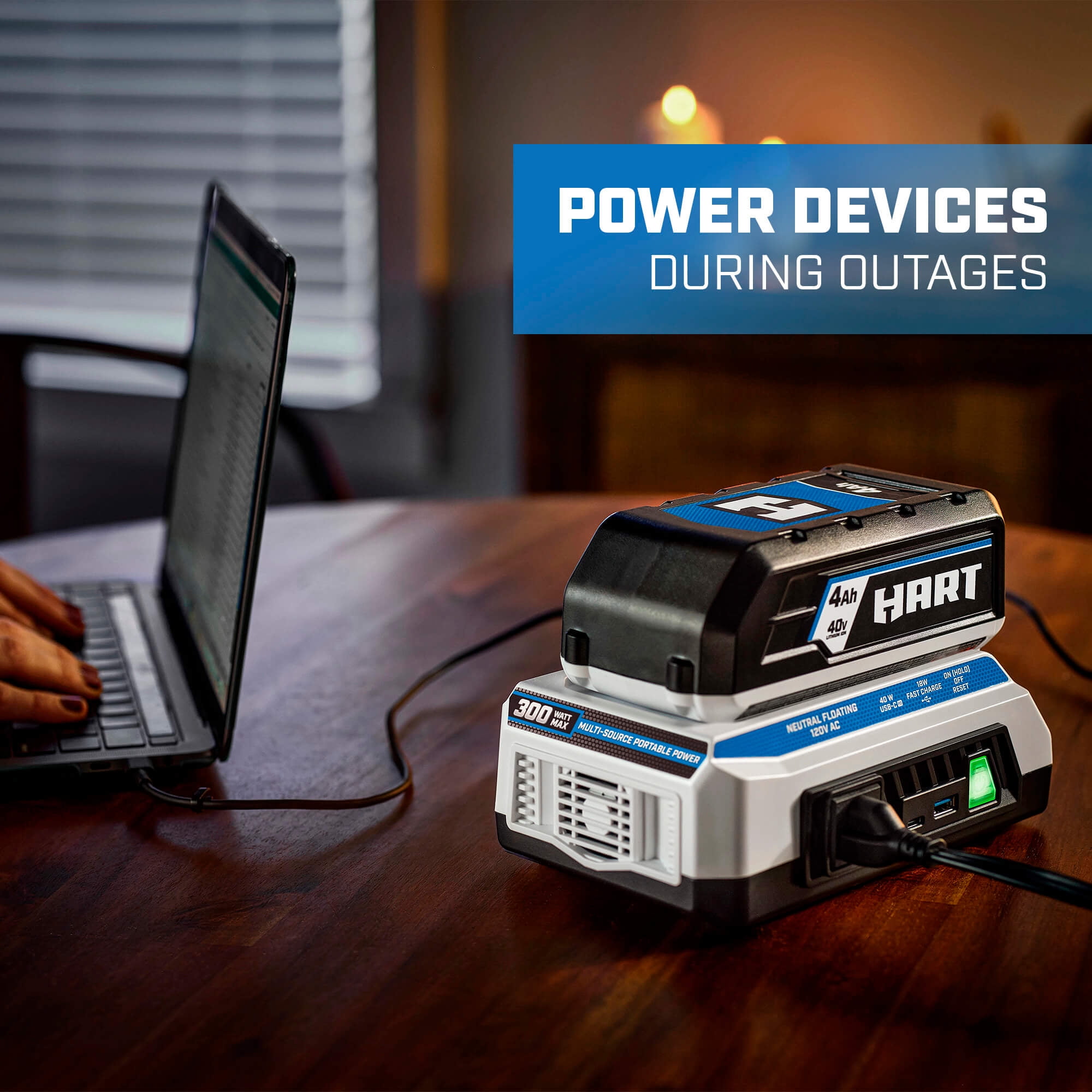 HART 40V 300 Watt Battery Powered Power Source with LED Light and Carry Handle (Battery Not Included)