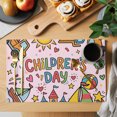 thumbnail image 2 of Pink Children's Day Placemats Set of 6 Car Tree Stars Modern Abstract Art Cartoon Place Mats Indoor Wipeable Table Mats Washable Dining Table Placemats for Kitchen Holiday Party Home Decor 13x19 Inch, 2 of 9