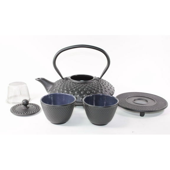 24 fl oz Black Dot Japanese Cast Iron Teapot Tetsubin Infuser Trivet Tea Set