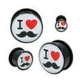 thumbnail image 1 of I Love Mustache O-Ring Acrylic Gauges/Plugs 3/4'' (18mm) 2 Piece (1 Pair) (B/49), 1 of 3