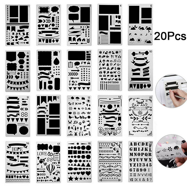 20Pcs Bullet Journal Stencils Plastic Planner Stencils Drawing Templates  Set