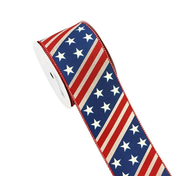 Patriotic American Flag Ribbon Wide Wired Edge Stars Stripes Design For Crafts Decorations